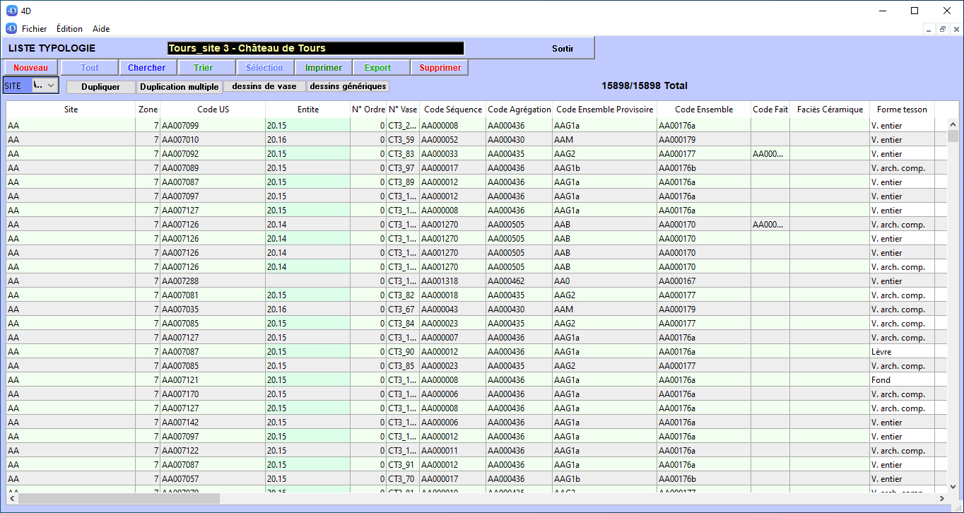 Typologie - vue tableau